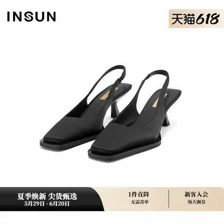 INSUN恩裳夏装时尚绸面黑色高跟凉鞋商品大图