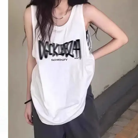 纯棉吊带坎肩背心无袖t恤女夏季设计感小众外穿宽松港风挂脖上衣图片