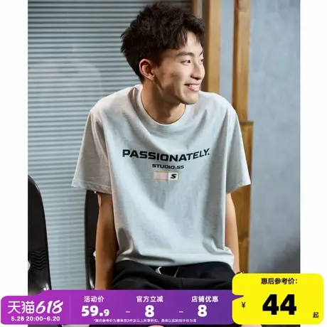 唐狮2024年夏季新款男纯棉字母短袖T恤潮小众设计感宽松半袖上衣商品大图
