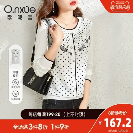 欧昵雪2023秋装新款休闲ins套头圆领波点印花针织衫女长袖上衣商品大图