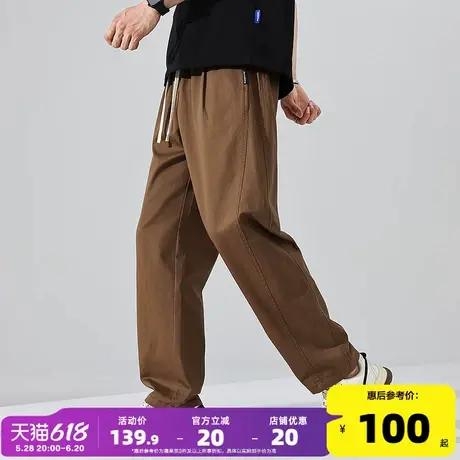 唐狮25春夏季新款男休闲长裤宽松直筒阔腿裤百搭拼接工装裤子潮流商品大图