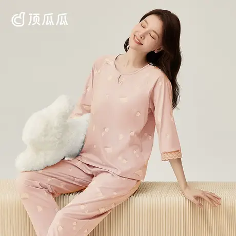 睡衣女夏纯棉两件套居家服蕾丝夏季薄款七分袖家居服女套装顶瓜瓜商品大图