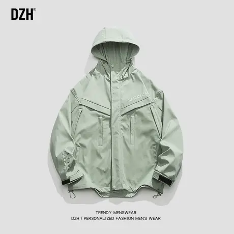 男士冲锋衣外套男春秋款潮牌男装2023年新款连帽刺绣夹克帽衫上衣商品大图