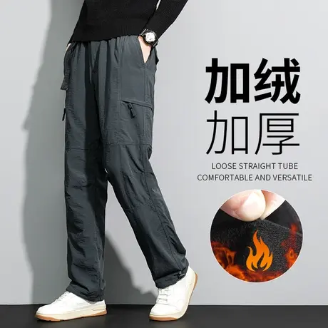 工装裤男秋冬款直筒宽松男款裤子大码冬季加绒加厚防风厚款冲锋裤商品大图