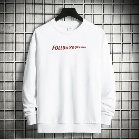 380g重磅纯棉卫衣男潮ins摇粒绒印花圆领无帽长袖t恤宽松白色上衣商品大图