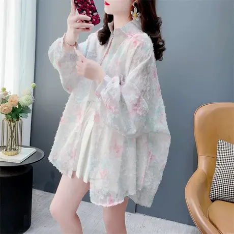 扎染设计感薄款防晒衬衫女春季2025新款韩版宽松百搭长袖衬衣外套图片