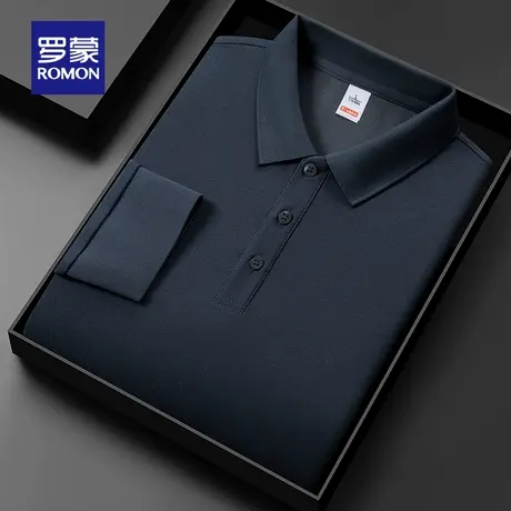 罗蒙男士休闲百搭翻领长袖POLO衫2025秋季新款商务纯色宽松T恤衫商品大图