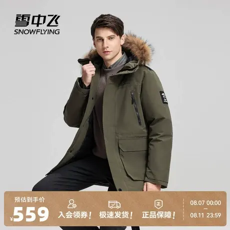 雪中飞2025秋新款男士商务休闲貉子毛领羽绒服保暖男连帽工装商品大图