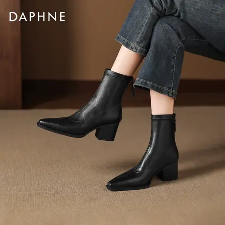 达芙妮短靴女2026秋春新款英伦复古弹力中筒瘦瘦靴粗高跟单靴踝靴商品大图