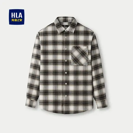 HLA/海澜之家时尚格子长袖休闲衬衫25秋新经典翻领胸前口袋衬衣男商品大图