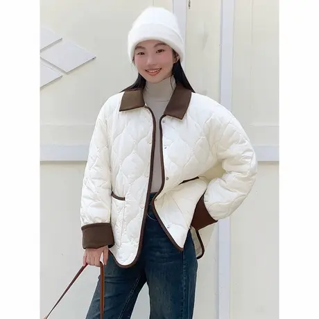KV真维斯翻领棉服女2025新款冬季宽松保暖女生撞色高级感棉衣外套商品大图