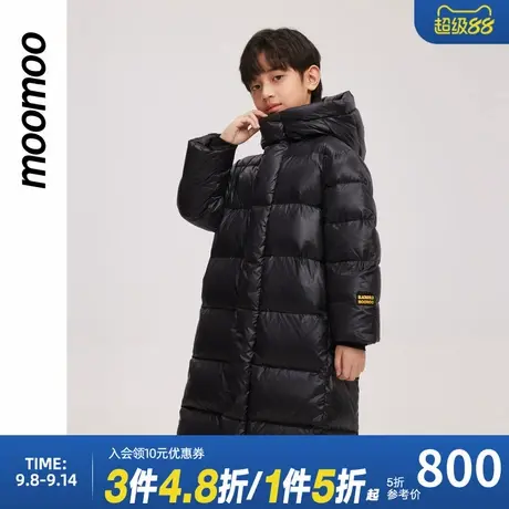 moomoo童装秋冬新款儿童舒适保暖潮流百搭连帽长款过膝羽绒服商品大图