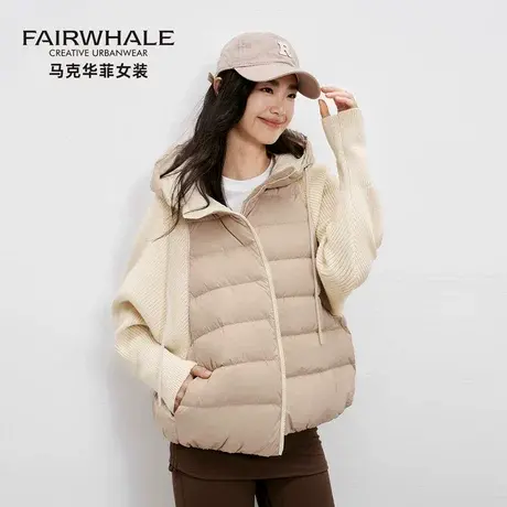 马克华菲针织毛衣袖拼接羽绒服女秋冬2025新款时尚保暖连帽外套潮商品大图