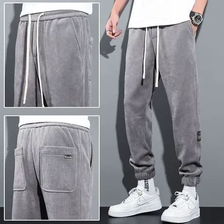 束脚运动裤子男士春秋休闲长裤灰色潮牌ins加绒高级感雪尼尔卫裤商品大图