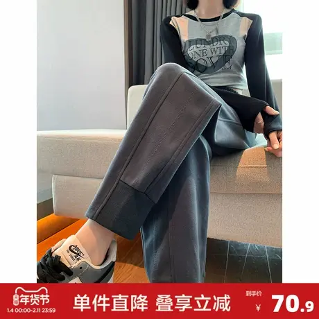 唐狮春季新款女休闲长裤束脚哈伦萝卜裤百搭灰色运动卫裤WP图片