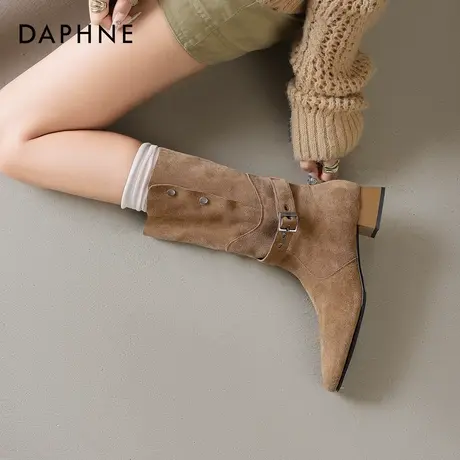 达芙妮中筒靴子女2025新款秋冬美拉德马丁靴西部牛仔短靴堆堆靴子图片