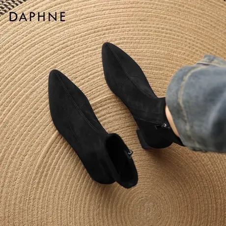 达芙妮高跟短靴女2025新款冬季加绒厚底马丁靴法式尖头弹力瘦瘦靴图片