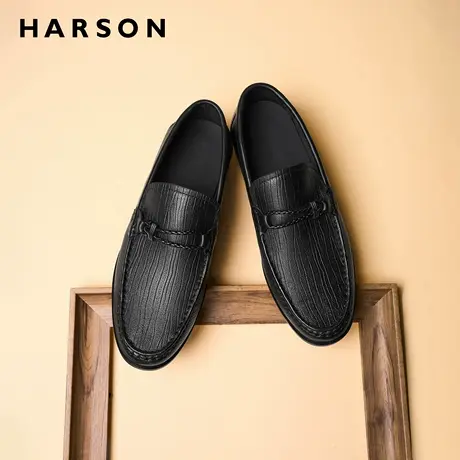 哈森秋季男鞋一脚蹬真皮乐福鞋软底新款爸爸鞋子男士休闲皮鞋平底商品大图