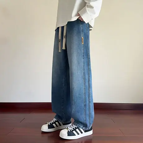 唐狮秋冬季牛仔长裤男宽松百搭时尚直筒裤休闲风美式高街男裤TUTA图片
