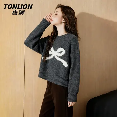 唐狮官方针织衫女2026新款秋冬季女士加厚保暖内搭短款毛衣外套VB商品大图