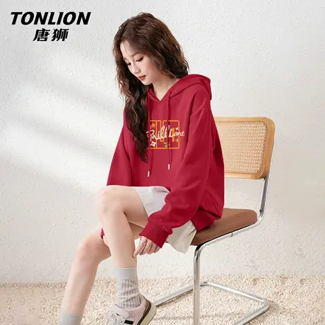 唐狮官方红色连帽卫衣女春秋款2026新款女款新年本命年上衣外套VB图片