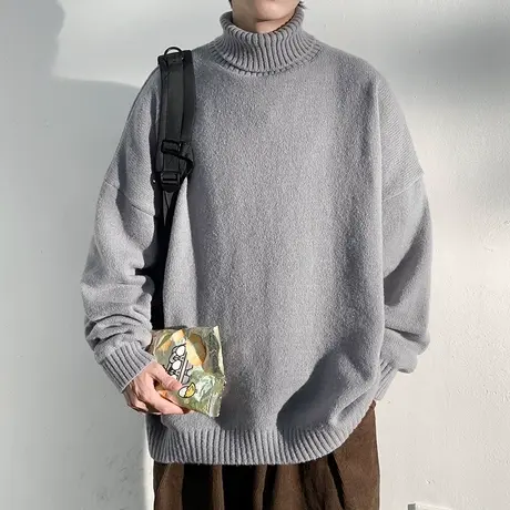 高领毛衣男士冬季日系cityboy复古打底针织衫慵懒风宽松套头线衣商品大图