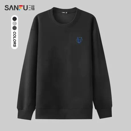 三福2023秋男士都市圆领卫衣 简约宽松字母图案组合设计477670商品大图