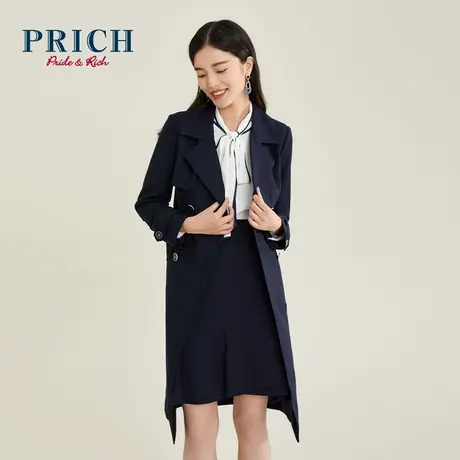 商场同款PRICH冬新款含羊毛系带显瘦收腰中长风衣外套图片