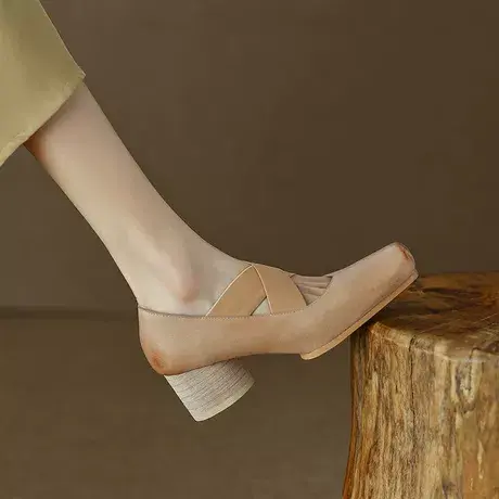 高跟鞋女2023年春秋新款法式气质仙女方头粗跟玛丽珍单鞋商品大图