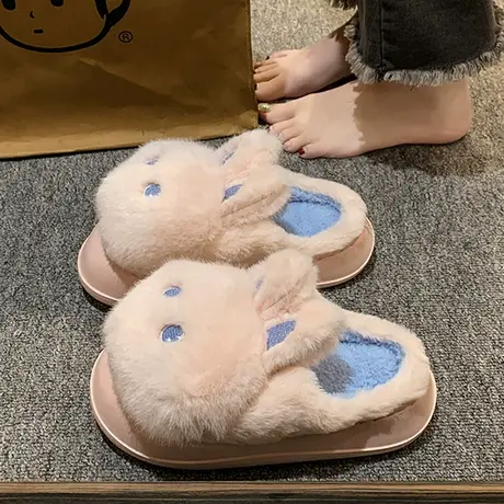 卡通兔子时尚冬季棉鞋女2023年秋冬新款室内家居可爱保暖毛毛拖鞋商品大图