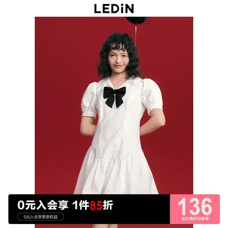乐町学院风连衣裙2023夏季新款女装白色翻领蝴蝶结衬衫裙甜美裙子图片