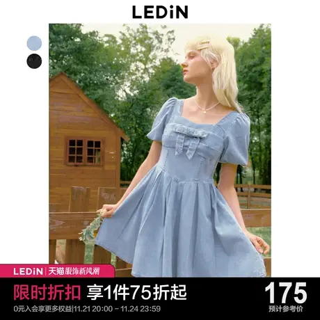 乐町公主风连衣裙23夏季新款软牛仔茶歇法式辣妹短裙蝴蝶结连衣裙商品大图