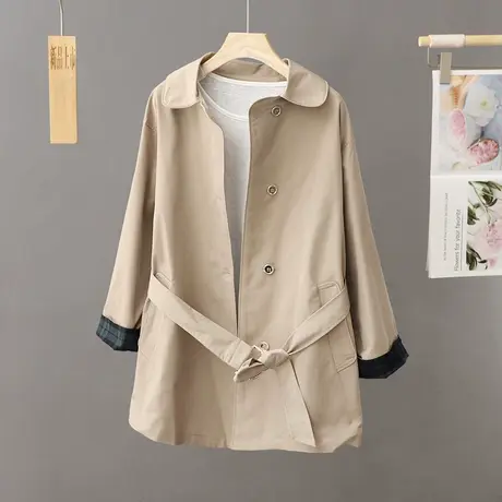 女士风衣外套2024春秋季新款中长款小个子大码女装爆款大衣卡其色商品大图