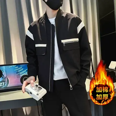 口袋工装夹克男装韩版潮流帅气上衣2023个性加绒潮牌痞帅炸街外套商品大图