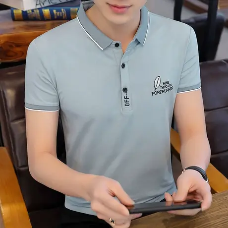 纯棉简约休闲Polo衫短袖T恤男韩版宽松潮刺绣青年半袖打底衫夏季商品大图