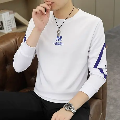 长袖t恤男春秋季ins潮牌宽松休闲打底衫男青少年字母印花圆领卫衣商品大图