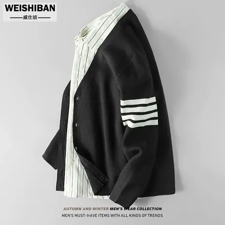 高级感痞帅V领经典毛衣男外套春秋新品tb学院风纯色情侣针织开衫商品大图