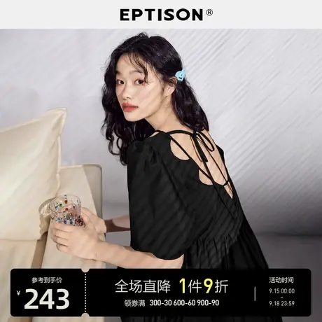 EPTISON连衣裙女2023夏季新款新款黑色少女纯棉泡泡袖宽松裙子图片