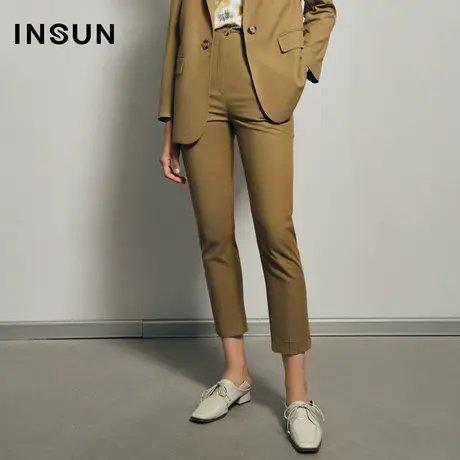 INSUN恩裳夏季直筒高腰修身显瘦休闲裤商品大图