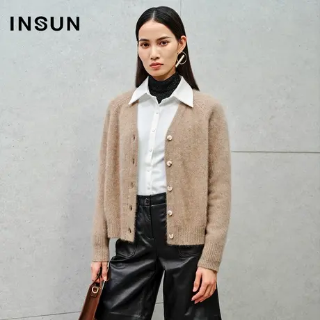 INSUN恩裳线上专选冬季兔毛羊毛混纺休闲慵懒毛衣图片