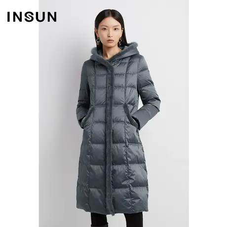 INSUN恩裳线上专选冬季休闲连帽水貂条绗缝羽绒服商品大图