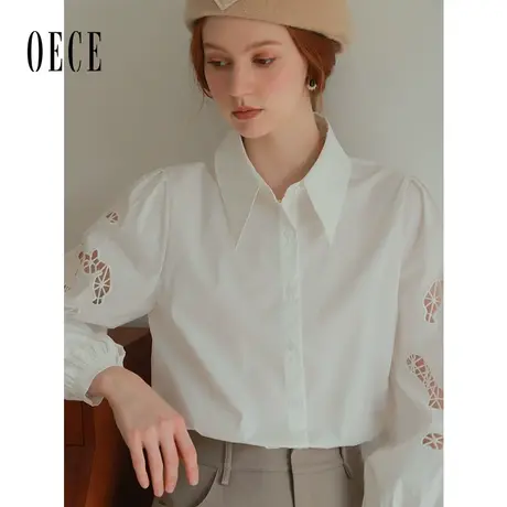 Oece气质通勤白衬衫女2024春季新款女装设计感上衣女衬衣图片