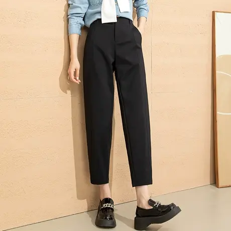 黑色莫代尔裤子女2023新款春秋休闲裤宽松萝卜裤老爹裤九分哈伦裤商品大图