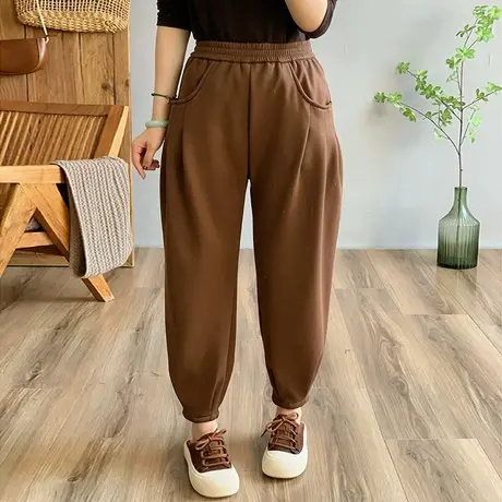 dza 高腰显瘦宽松阔腿加绒休闲裤子女冬长裤运动卫裤百搭哈伦女裤图片