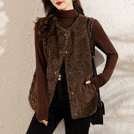 羊羔绒马甲外套女秋冬季新款宽松加大码女装中年妈妈洋气背心马夹图片