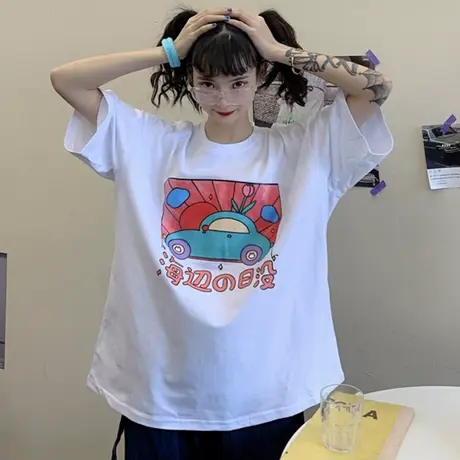 网红纯棉短袖t恤女夏季宽松韩版bf慵懒风半袖ins超火chic上衣服潮商品大图