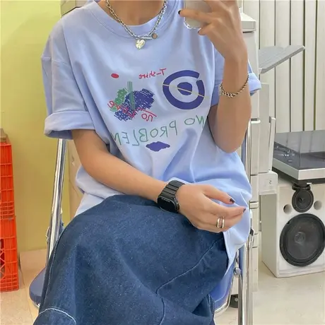 原创2023春夏新款涂鸦创意百搭休闲短袖宽松ulzzang纯棉短袖T恤女图片