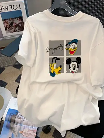 2023早春新款欧货仿棉短袖t恤女夏季白色宽松大码女装内搭上衣ins商品大图