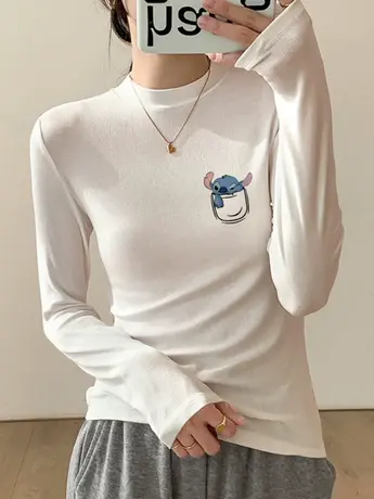 仿棉长袖t恤女2023新款秋冬季加绒时尚洋气时髦内搭打底衫上衣服商品大图