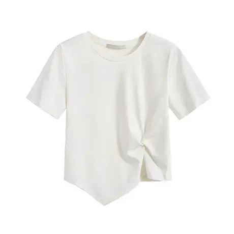 2024新款夏季小众设计感短袖t恤女装正肩别致不规则短款体恤上衣商品大图